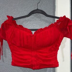 Windsor Scarlet Ruched Off-Shoulder Crop Top